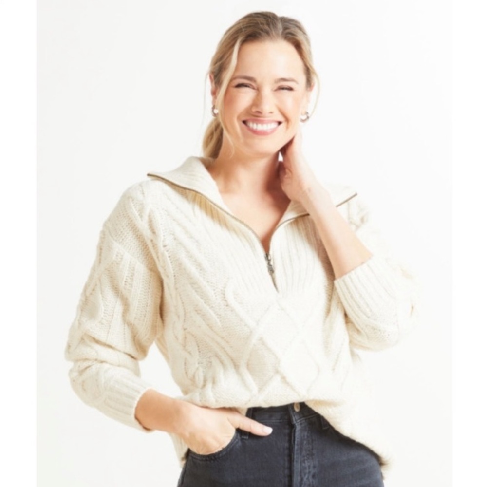Sanctuary cable knit‎ zip pullover sweater. Fisherman